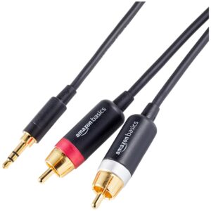 Amazon Basics 3.5mm Stereo Aux to 2 x RCA Audio Cable Adapters, 4 Feet/1.2 m, for Connecting Amplifiers, Speakers, with Gold-Plated Plugs, Black