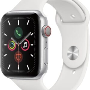 Apple Watch Series 5 (GPS + Cellular, 44MM) - Titanium Silver Case with White Sport Band (Renewed)