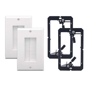 VCE Brush Wall Plate Cable Pass Through with Bracket, Decorator Cover for Low Voltage Cables - White, 2-Pack