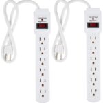 Amazon Basics Surge Protector Power Strip, 6-Outlet with 200J Protection, 2ft Extension Cord, Rectangle, White (2 Pack)