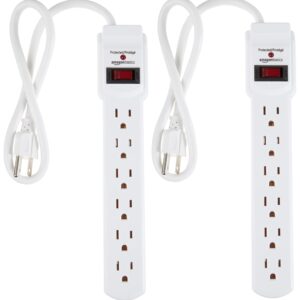 Amazon Basics Surge Protector Power Strip, 6-Outlet with 200J Protection, 2ft Extension Cord, Rectangle, White (2 Pack)
