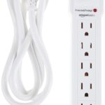 Amazon Basics Surge Protector Power Strip with 6ft Extension Cord, 6-Outlet, 790J Protection, Rectangle, White