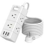 10Ft Extension Cord Flat Plug Power Strip - Tcstei 3-Side Outlet Extender with 6 AC Outlets and 3 USB Ports (1 USB C), Compact for Home, Office, Dorm Room Essentials, ETL, White