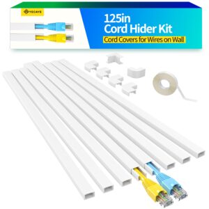 125in Cord Hider, One-Cord Cable Concealer, Cord Covers for Wires on Wall - Easy Install Cable Management Kit for 2 Small Wires, Cables Raceway Home Office, 8X L15.7in W0.59in H0.4in, White