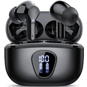Wireless Earbuds, Bluetooth 5.4 Headphones HiFi Stereo, Bluetooth Earbuds with ENC Noise Cancelling Mic, IP7 Waterproof in Ear Earphones, 48H, LED Display Ear buds for Pad Workout Sports, Black