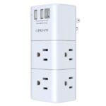USB Outlet Extender Surge Protector - QINLIANF Rotating Plug, 3-Sided Swivel Power Strip, 6 AC Spaced Outlet Splitter and 3 USB Ports (1 USB C) for Travel, Home, Office, ETL