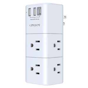 USB Outlet Extender Surge Protector - QINLIANF Rotating Plug, 3-Sided Swivel Power Strip, 6 AC Spaced Outlet Splitter and 3 USB Ports (1 USB C) for Travel, Home, Office, ETL