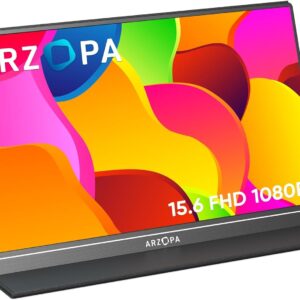 ARZOPA Portable Monitor, 15.6'' 1080P FHD Laptop Monitor USB C HDMI Computer Display HDR Eye Care External Screen w/Smart Cover for Mac Phone Xbox Switch PS5-S1 Table