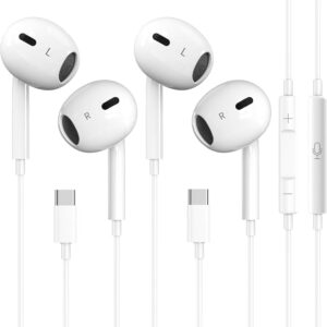 2 Pack USB C Headphones for iPhone 16, Type C Earbuds Wired Earbuds with Microphone & Remote Control Noise Cancelling Earphones, Compatible with iPhone 16 Pro Max, iPad Pro, Most USB C Jack Devices