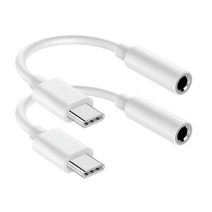 USB C to 3.5mm Audio Headphone Jack Adapter (2Pack), Aux to USB C Dongle Cord Cable Compatible with iPhone 16/15 Series/iPad Pro/Samsung Galaxy S25 S24 S23 Ultra/Google Pixel - White