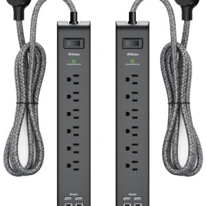 2 Pack Surge Protector Power Strip with 6 Outlets 4 USB Ports 5-Foot Long Heavy-Duty Braided Extension Cords Flat Plug 900 Joules 15A Circuit Breaker Wall Mount for Home Office ETL Listed