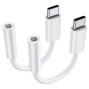 JXMOX USB Type C to 3.5mm Female Headphone Jack Adapter (2-Pack), USB C to Aux Audio Dongle Cable Cord for iPhone 16 Pro 15 Pro Max, Samsung Galaxy S23 S24 Ultra, Note 20, iPad Pro, MacBook, Pixel XL
