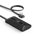 Anker Flat Plug Power Strip 300J, USB C Power Strip, 10-in-1 Ultra Thin Power Strip with 6 AC, 2 USB A and 2 USB C Ports,5feet Extension Cord, Desk Charging Station,Home Office College Dorm - Black