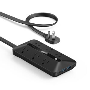 Anker Flat Plug Power Strip 300J, USB C Power Strip, 10-in-1 Ultra Thin Power Strip with 6 AC, 2 USB A and 2 USB C Ports,5feet Extension Cord, Desk Charging Station,Home Office College Dorm - Black