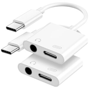 USB C to 3.5mm Headphone and Charger Adapter, 2-Pack Type C to Aux Jack Dongle Cable Cord with PD Fast Charging for iPhone 15/16 Pro/Max/Plus, iPad, Samsung Galaxy S22/S23/S24 Ultra, Note 20