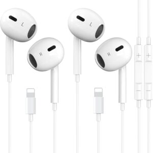 2 Packs- Wired Headphones for iPhone Earbuds Built-in Microphone & Volume Control Nosie Reduction Headsets Compatible with iPhone 14/13/12/11/XR/XS/X/8/7/SE/Pro/Pro Max/Support All iOS System