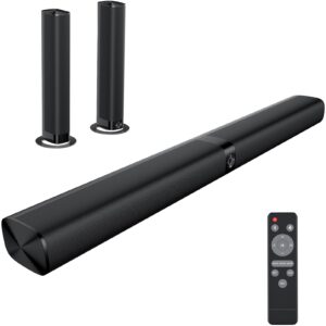 Assistrust Sound Bar for Smart TV, Soundbar with Bluetooth/ARC/Opt/AUX Connect, Auto Volume Boost, 3 Equalizer Modes, 2 in 1 Detachable Soundbar for TV/PC/Gaming/Projectors