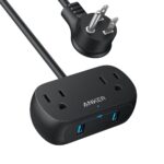 Anker USB Power Strip, Small Power Strip with 2 Outlets and 2 USB-A Charger, 5ft Extension Cord, Safety System for Desktop Charging, for Cruise Ship,Travel Accessories, Desk, and Home Office(Black)