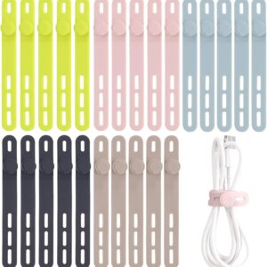 Oligei 25 Pcs Silicone Cable Ties, Cable Ties Reusable, High Elasticity Cord Wraps for Electrical Cords, Cord Organizer for Earphone, Phone Charger(Colorful)
