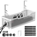 Under Desk Cable Management Tray White, Cinati Wire Organizers No Drill, Cable Tray with Clamp for Wire Management, Cord Organization Box for Office, Home - No Damage to Desk