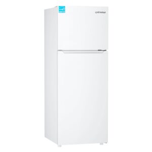 Upstreman 14.7 Cu.Ft. Double Door Refrigerator in White Steel with Large Capacity Top Freezer, Frost Free, Adjustable Thermostat Control, Fingerprint-resistant,Reversible Door Swing, ENERGY STAR