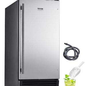 VEVOR Under Counter Ice Maker Machine, 50 Lbs/Day Stainless Steel Built-in Ice Maker with Built in Drain Pump, Reversible Door, 22Lbs Storage, Freestanding Ice Maker for Commercial Home Kitchen