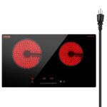 VEVOR Electric Radiant Cooktop, 24in 2 Burners Built-in Electric Stove Top, 1800W Ceramic Top Cooktop with Glass Panel, Touch Control, 9 Heat Level, Residual Heat Indicator,Timer, Child Lock, 120V