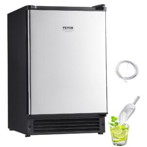 VEVOR Under Counter Ice Maker Machine, Crescent Ice, 15 Lbs/Day Stainless Steel Built in Ice Maker with Reversible Door, 11Lbs Storage Ice Maker Machine for Commercial Home Kitchen, No Drain Required