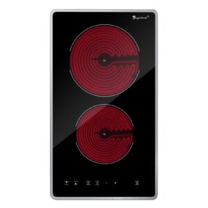 2 Burner Electric Cooktop, Electric Stove Top 12 Inch with Metal Trim, Sensor Touch Control, Fast Heat, Multiple Safety Protection, 3000W, 220V~240V Hard Wire(No Plug)