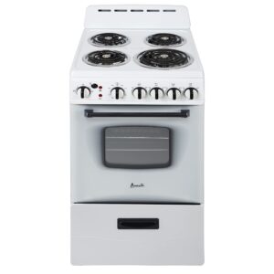Avanti ERU200P0W Electric Range Oven Compact Design, 2.1-Cu.Ft. Capacity with 4 Coil Burners, Framed Glass Door, Storage Drawer and Broiler with Pan, 20-Inch, White