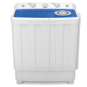 Zynkez Portable Washing Machine, 28Lbs Compact Twin Tub Laundry Washer with Built-in Drain Pump, Semi-Automatic 18Lbs Washer and 10Lbs Spinner Combo for Apartments, Dorms, RVs White and Blue ZY1002