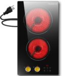 2 Bruner Electric Cooktop, Plug in Electric Cooktop 110v, 12 Inch Kitchen Electrics Stove Countertop & Built-In, Knob and Touch Control, 9 Power Levels, 2000w, Safety Lock, Pause, Timer, Karienvir