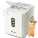 Aeitto Ice Makers Countertop, 9 Ice Cubes Release in 6 Mins, 26Lbs/24H, 2 Sizes of Bullet Ice Machine,Self-Cleaning Portable Ice Maker with Ice Scoop and Basket for Home Kitchen Office Bar RV, Beige