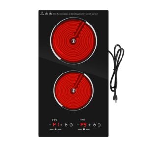 VBGK Electric Cooktop,12 Inch Built-in and countertop Electric Stove Top,110V 2100W 2 burner cooktop,9 Heating Level,Timer & Kid Safety Lock, Sensor Touch Control 2 burner Induction Cooktop