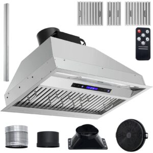 VEVOR Insert Range Hood, 900CFM 4-Speed, 30 Inch Stainless Steel Built-in Kitchen Vent with Touch & Remote Control LED Lights Baffle Filters, Ducted/Ductless Convertible, ETL Listed…
