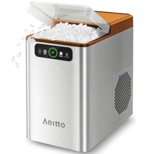 Aeitto Nugget Ice Maker 40Lbs/24H, Countertop Soft Chewable Ice Pebble Ice Machine, One-Click Operation, Auto Self-Cleaning Ice Makers with Scoop&Basket for Home, Office, Kitchen, Party (Orange)