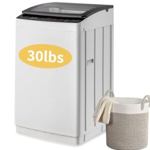 Winado Light Grey 30 Pounds High Efficiency Top Load Portable Compact Washing Machine, 8 Programs, 5 Water Levels, Tempered Glass Lid, 2 in 1 Washer and Dryer for Apartments, RV, Camping
