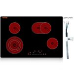 VEVOR Built in Electric Stove Top, 30 inch 4 Burners, 240V Glass Radiant Cooktop with Sensor Touch Control, Timer & Child Lock Included, 9 Power Levels for Simmer Steam Slow Cook Fry