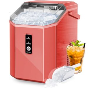 AGLUCKY Portable Ice Maker Machine Countertop with Handle,26Lbs/24H,9 Bullet Ice Ready in 7 Mins,Self-Cleaning Function with Ice Scoop and Basket,Ideal for Home Office Kitchen (Red)