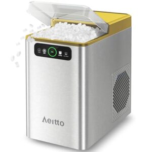 Aeitto Nugget Ice Maker 40Lbs/24H, Countertop Soft Chewable Ice Pebble Ice Machine, One-Click Operation, Auto Self-Cleaning Ice Makers with Scoop&Basket for Home, Office, Kitchen, Party (Yellow)