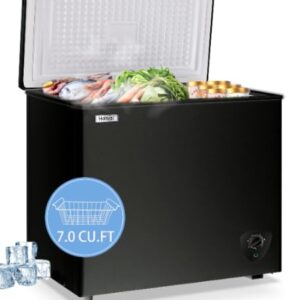WANAI Chest Freezer 7.0 Cubic Feet Freezers with Removable Storage Basket, Low Noise,and Energy Saving Perfect for Kitchen Basement,BLACK