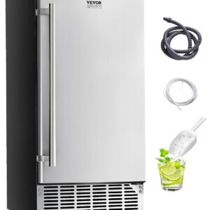 VEVOR Under Counter Ice Maker Machine, 80 Lbs/Day Undercounter Built-in Ice Maker with Reversible Door, Stainless Steel Freestanding Ice Machine for Commercial Home Kitchen