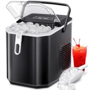 ZAFRO Ice Makers Countertop, 9 Cubes Ready in 6~12 Mins Self-Cleaning Ice Machine with Detachable Double Handle and Anti-Hollowing Basket, 2 Size of Bullet Ice for Home Kitchen Office Bar Party（Green）