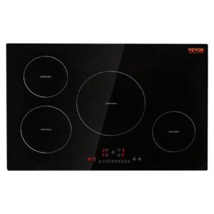 VEVOR Electric Cooktop, 4 Burners, 30'' Induction Stove Top, Built-in Magnetic Cooktop 7500W, 9 Heating Level Multifunctional Burner, LED Touch Screen w/Child Lock & Over-Temperature Protection