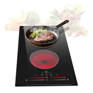 12 Inch Electric Cooktop, 2 Burner 220V-240V, 3200W, Built in Electric Stovetop, Extended Zone, Sliding Control 9 Power Levels, Timer, Safe Lock, Hard Wire(No Plug)