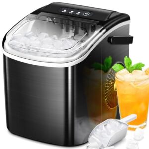 ZAFRO Ice Maker Countertop, Portable Stainless Steel Ice Machine with Self-Cleaning,26.5lbs/24H,9 Bullet Ice Cubes in 6 Mins,Ice Basket and Scoop,Ideal for Home,Kitchen,Party,Dormitory-Black