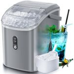 Antarctic Star Nugget Countertop Ice Maker with Soft Chewable Ice, Automatic Cleaning 34Lbs/24H, Pebble Portable Ice Machine, Sonic Ice, One-Click Operation, for Kitchen,Office,Bar Grey