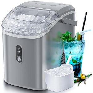 Antarctic Star Nugget Countertop Ice Maker with Soft Chewable Ice, Automatic Cleaning 34Lbs/24H, Pebble Portable Ice Machine, Sonic Ice, One-Click Operation, for Kitchen,Office,Bar Grey