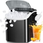 Antarctic Star Countertop Ice Maker Portable Ice Machine with Handle,Self-Cleaning Ice Makers, 26Lbs/24H,S/L, 9 Ice Cubes Ready in 6 Mins for Home Kitchen Party Bar Black