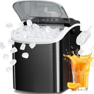 Antarctic Star Countertop Ice Maker Portable Ice Machine with Handle,Self-Cleaning Ice Makers, 26Lbs/24H,S/L, 9 Ice Cubes Ready in 6 Mins for Home Kitchen Party Bar Black